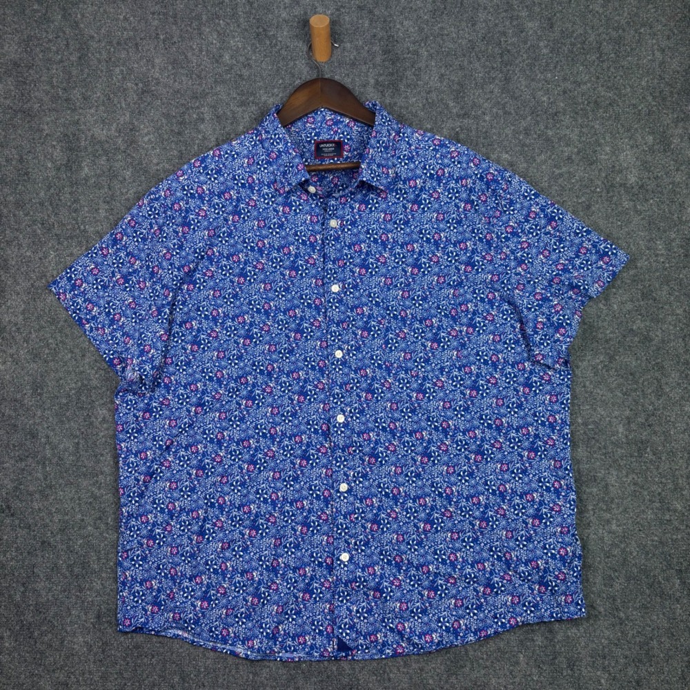UNTUCKit Button Down Shirt Mens 3XL Blue Floral Short Sleeve Regular Fit Stretch